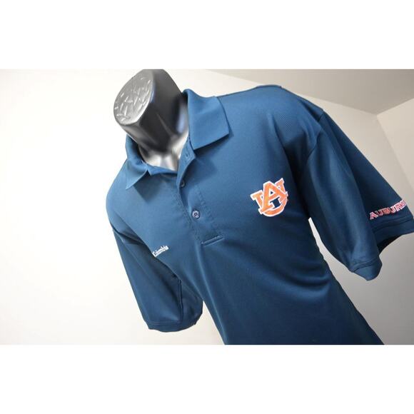 Columbia PFG Golf Polo Vented Auburn Tigers Omni-Wick Blue Mens Size Medium - Picture 1 of 9